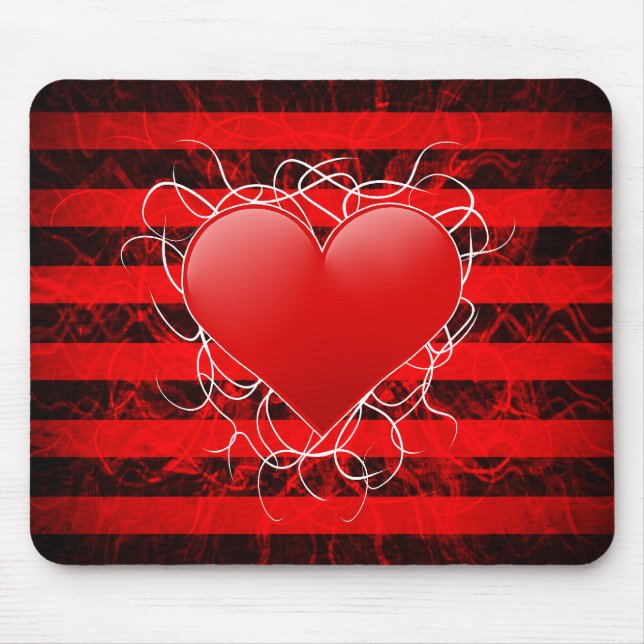 Gothic punk emo red heart with black stripes mouse mat (Front)