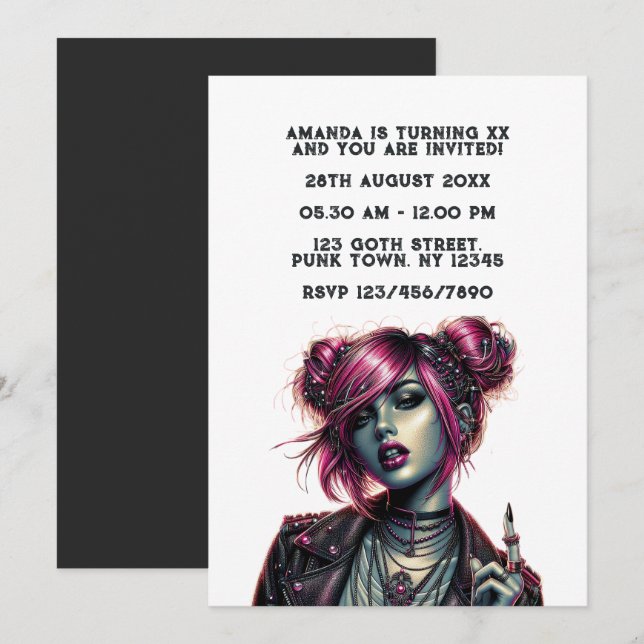 Gothic Punk Girl Birthday Party Invitation (Front/Back)