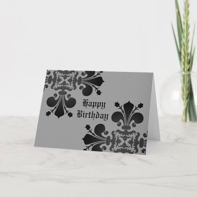 Gothic punk royal fleur de lis damask black grey card (Front)