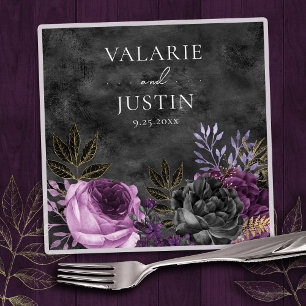 Gothic Purple and Black Floral Wedding Napkin
