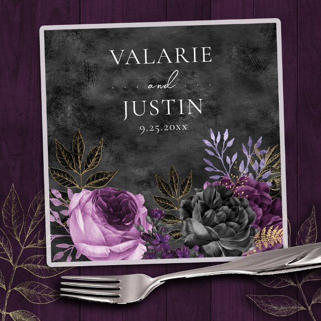 Gothic Purple and Black Floral Wedding Napkin (Creator Uploaded)