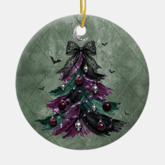 Gothic Purple And Black Halloween Tree Ceramic Tree Decoration