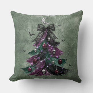 Gothic Purple And Black Halloween Tree Cushion