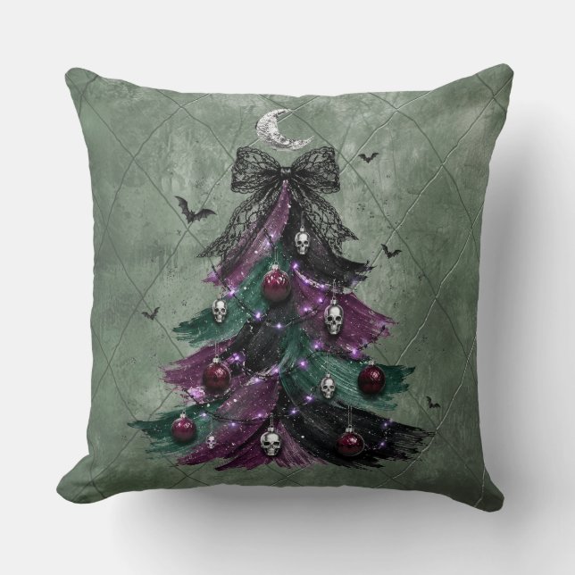 Gothic Purple And Black Halloween Tree Cushion (Front)