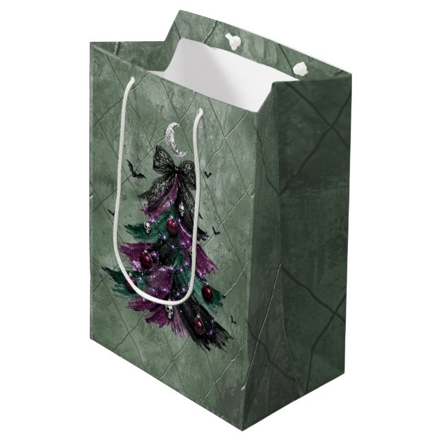 Gothic Purple And Black Halloween Tree Medium Gift Bag (Front Angled)