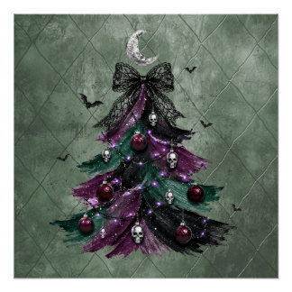 Gothic Purple And Black Halloween Tree Poster