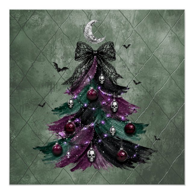 Gothic Purple And Black Halloween Tree Poster (Front)