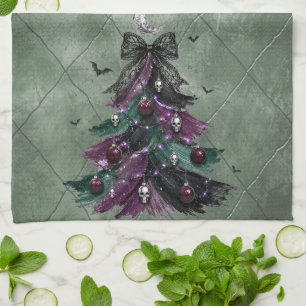 Gothic Purple And Black Halloween Tree Tea Towel