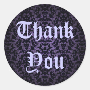 Gothic purple and black wedding Thank you stickers