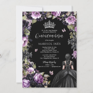 Gothic Purple & Black Moody Florals Quinceañera Invitation