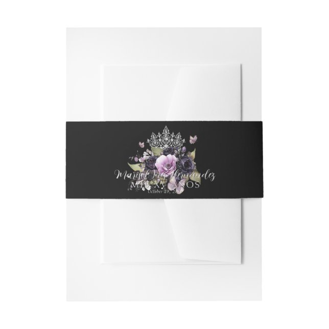 Gothic Purple & Black Moody Florals Quinceañera Invitation Belly Band (Front Example)