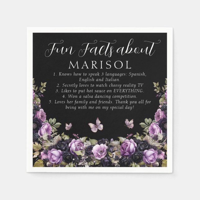Gothic Purple & Black Moody Quinceañera Fun Fact Napkin (Front)