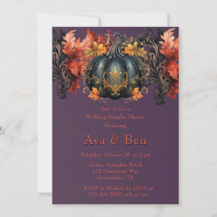 Gothic Purple Black Pumpkin Wedding Couples Shower Invitation