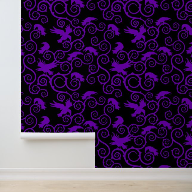 Gothic Purple Black Raven Victorian Gothic Home Wallpaper (Application)
