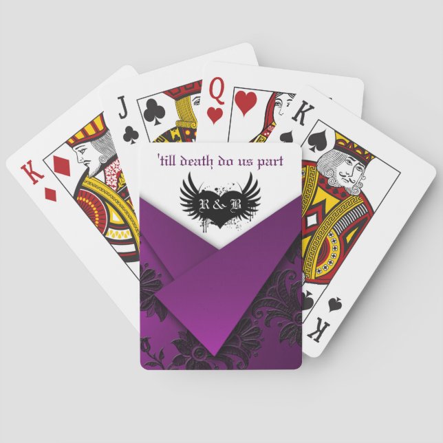 Gothic Purple, Black, White Floral Playing Cards (Back)