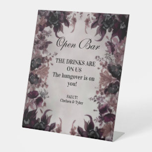 Gothic Purple Bloom Wedding Bar Pedestal Sign
