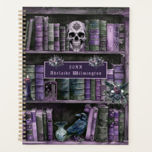 Gothic Purple Bookshelf Skull Personalized Planner