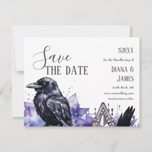 Gothic Purple Diamond & Black Feather Handfasting Save The Date