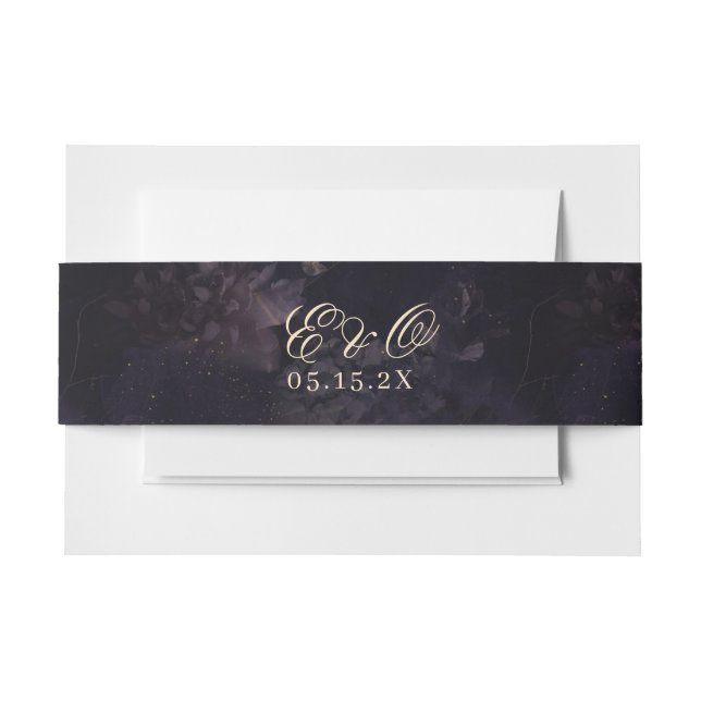 Gothic Purple Elegant Floral Boho Wedding Invitation Belly Band (Front Example)