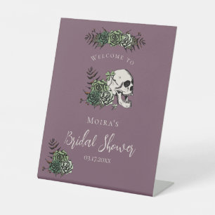 Gothic Purple Floral Skull Bridal Shower Tabletop Pedestal Sign
