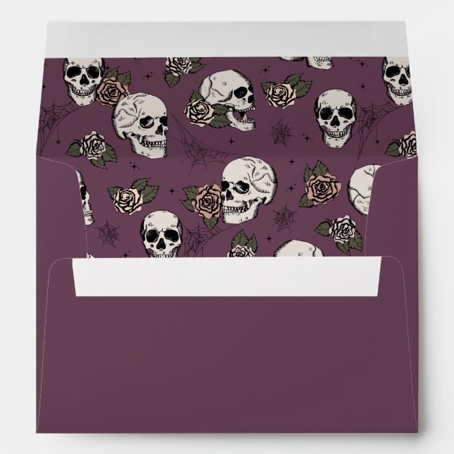 Gothic Purple Floral Skulls Halloween Envelope (Back (Bottom))