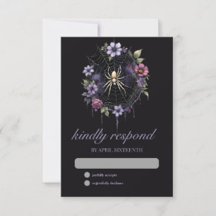 Gothic Purple Floral Spider Web Handfasting RSVP Card