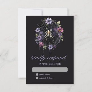 Gothic Purple Floral Spider Web Handfasting RSVP Card