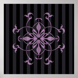 Gothic purple flower on dark stripes poster