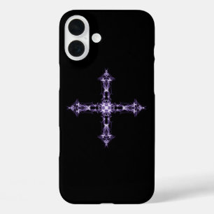 Gothic Purple Fractal Cross iPhone 16 Plus Case