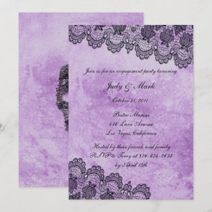 Gothic Purple Grunge Black Lace Engagement Party Invitation