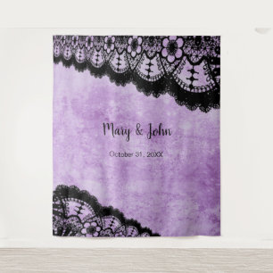 Gothic Purple Grunge Black Lace Photo Backdrop Tapestry