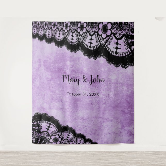 Gothic Purple Grunge Black Lace Photo Backdrop Tapestry (Front)