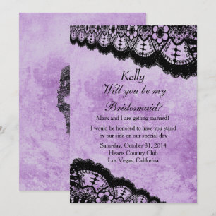 Gothic Purple Grunge Black Lace Wedding Bridesmaid Invitation