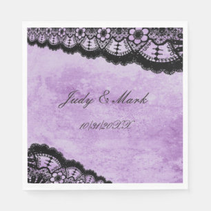 Gothic Purple Grunge Black Lace Wedding Paper Napkin