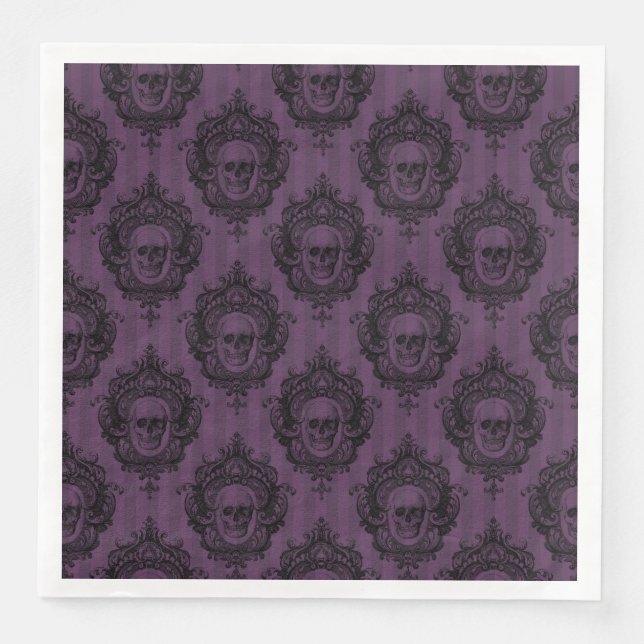 GOTHIC PURPLE HALLOWEEN SKULLS NAPKIN (Front)