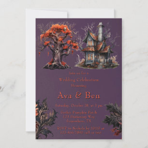 Gothic Purple Haunted House Wedding Invitation