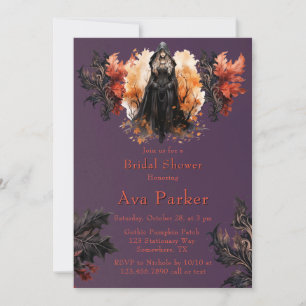 Gothic Purple Orange Black Witch Bridal Shower Invitation