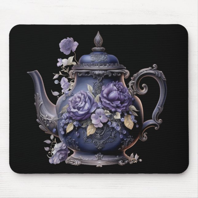GOTHIC PURPLE ORNATE VICTORIAN TEA KETTLE MOUSE MAT (Front)