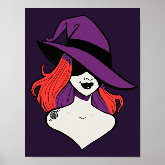 Gothic Purple Red Cartoon Anime Witch Illustration Poster (Front)