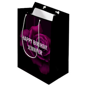 Gothic Purple-Red Rose Flower Birthday Medium Gift Bag