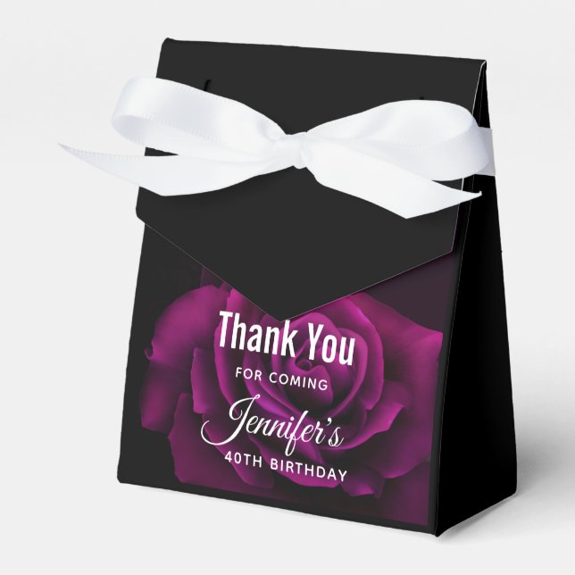 Gothic Purple-Red Rose Flower Birthday Thank You Favour Box (Front Side)