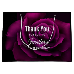 Gothic Purple-Red Rose Flower Birthday Thank You Large Gift Bag