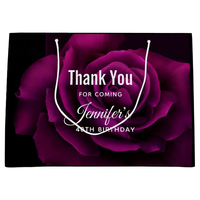Gothic Purple-Red Rose Flower  Birthday Thank You Large Gift Bag (Front)
