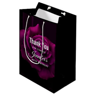 Gothic Purple-Red Rose Flower Birthday Thank You Medium Gift Bag