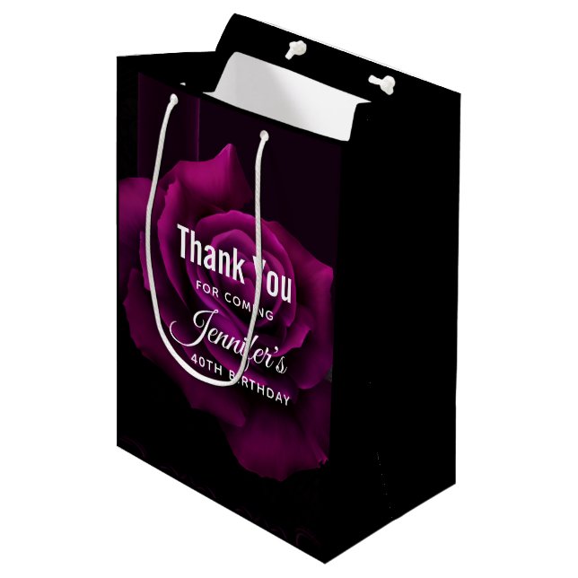 Gothic Purple-Red Rose Flower  Birthday Thank You Medium Gift Bag (Front Angled)