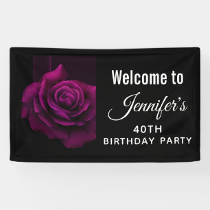 Gothic Purple-Red Rose Flower Birthday Welcome Banner