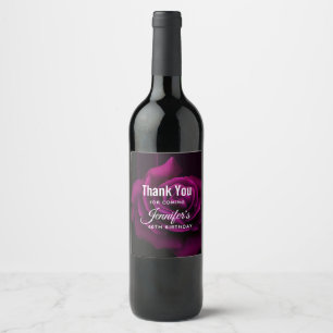 Gothic Purple-Red Rose Flower Birthday Wine Label