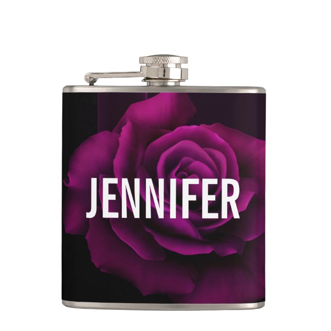 Gothic Purple-Red Rose Flower Hip Flask (Front)