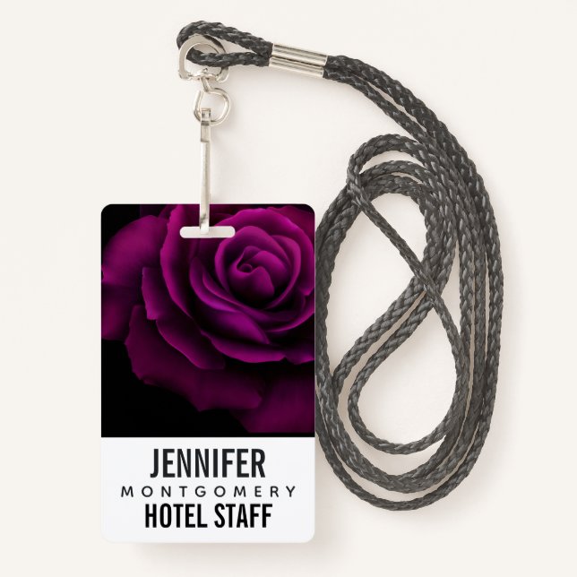 Gothic Purple-Red Rose Flower ID Badge (Front with Lanyard)