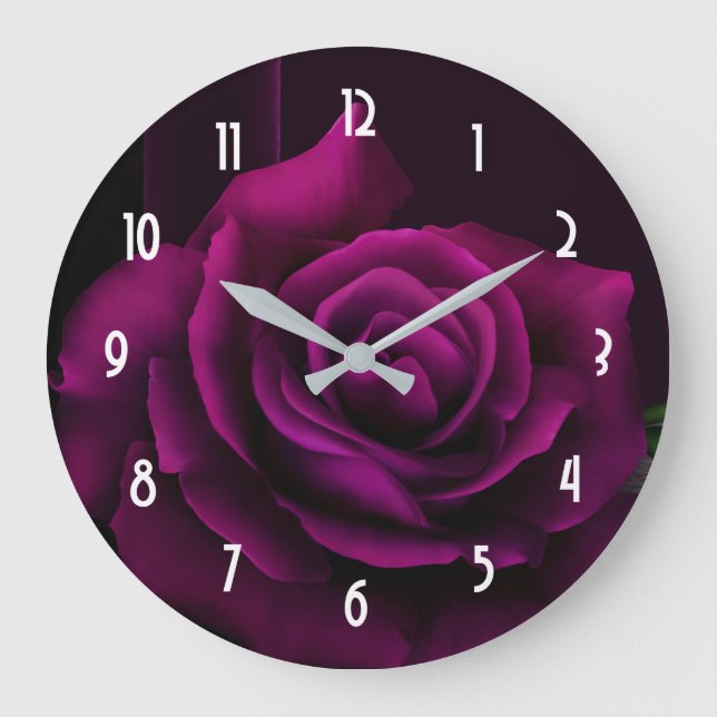 Gothic Purple Red Rose Flower Large Clock (Front)